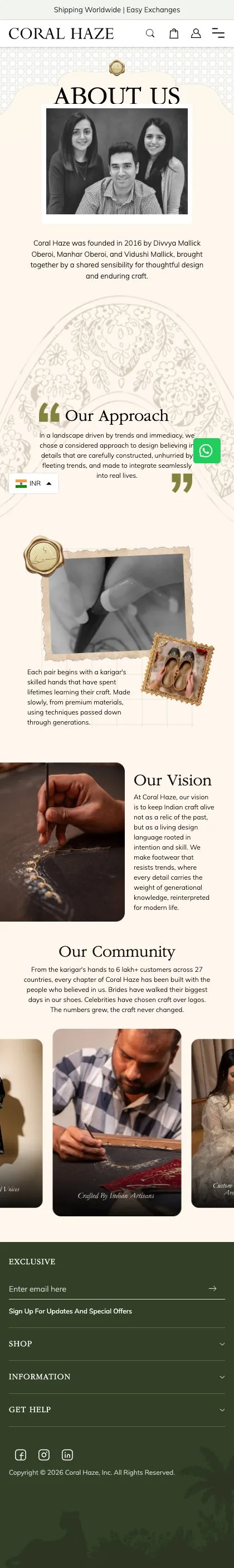 The About page on mobile, full length.