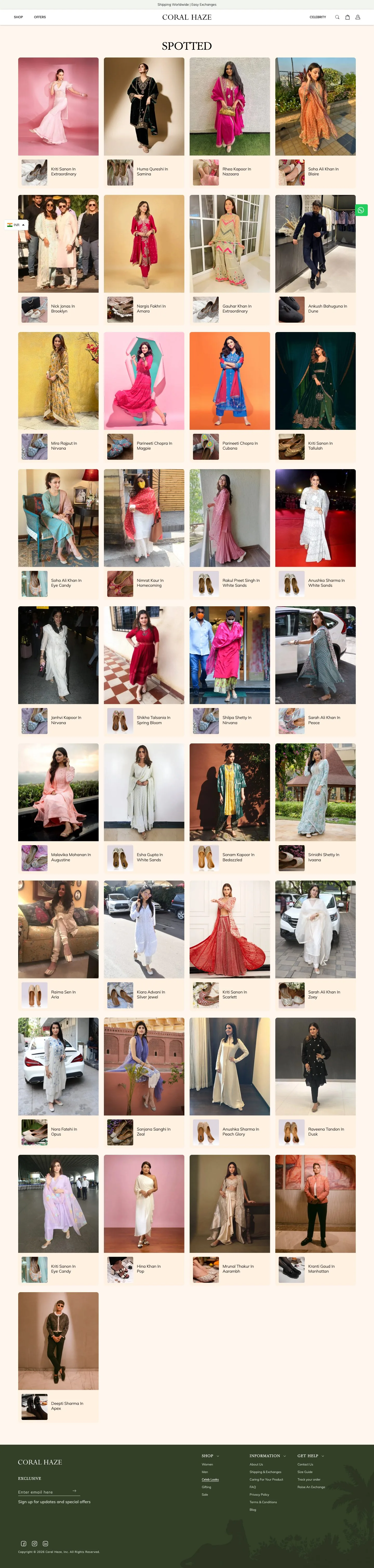 The Spotted page: a long grid of press and celebrity photographs, each paired with a thumbnail of the exact style worn.