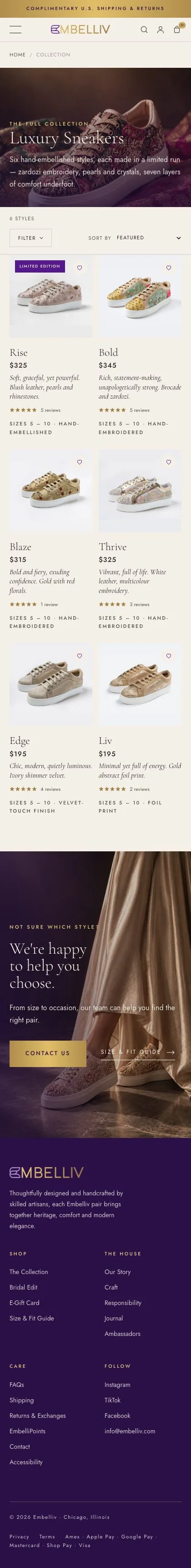 Collection page on mobile, full length.