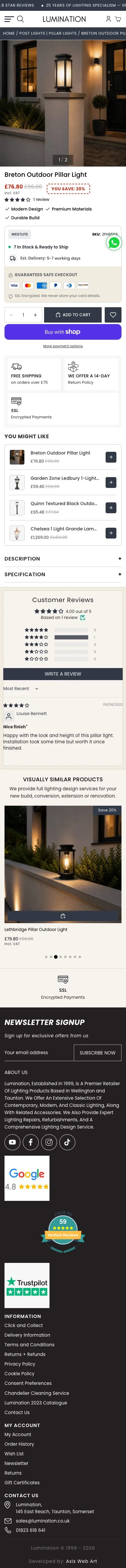Product page on mobile, full length.