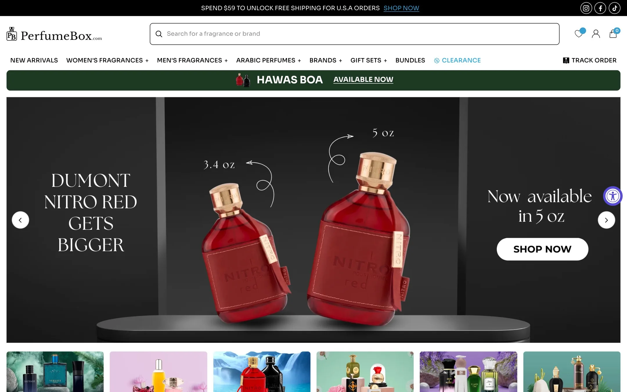 The Perfumebox homepage.