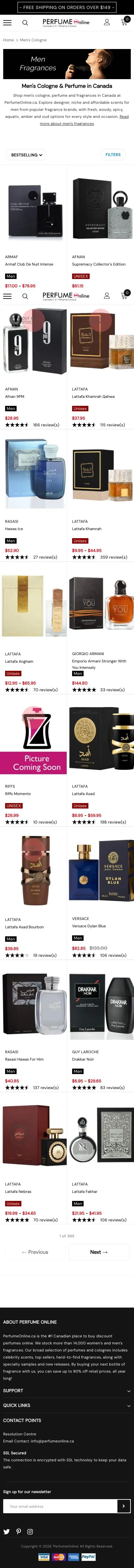 The men's cologne collection on mobile, full length.