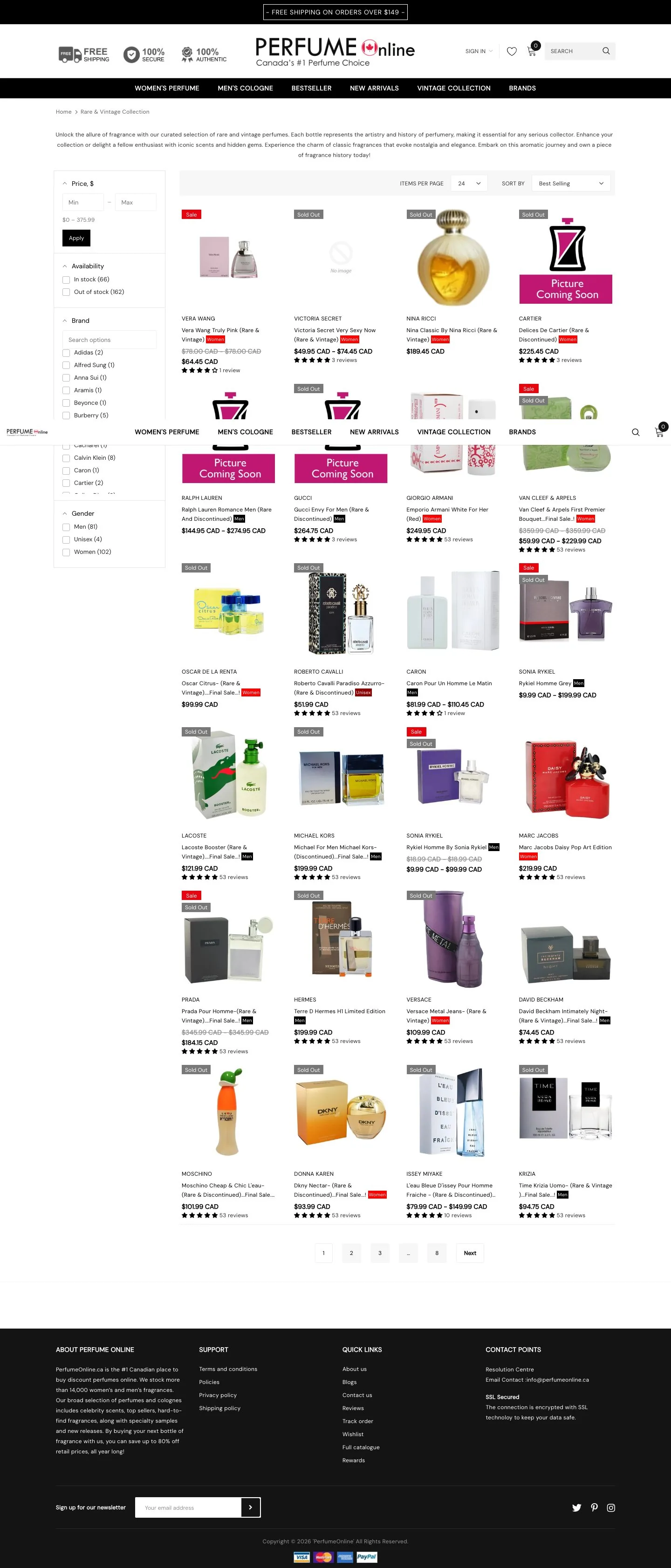 The rare and vintage collection: discontinued and hard to find fragrances, several marked as coming soon.