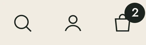 Search, account and bag icons, with a count of two on the bag.