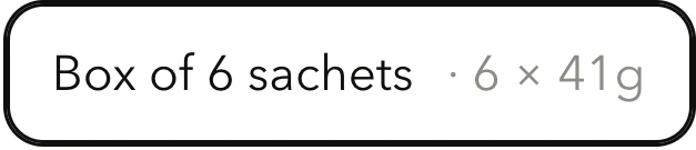 A size selector reading box of 6 sachets, 6 by 41 grams.