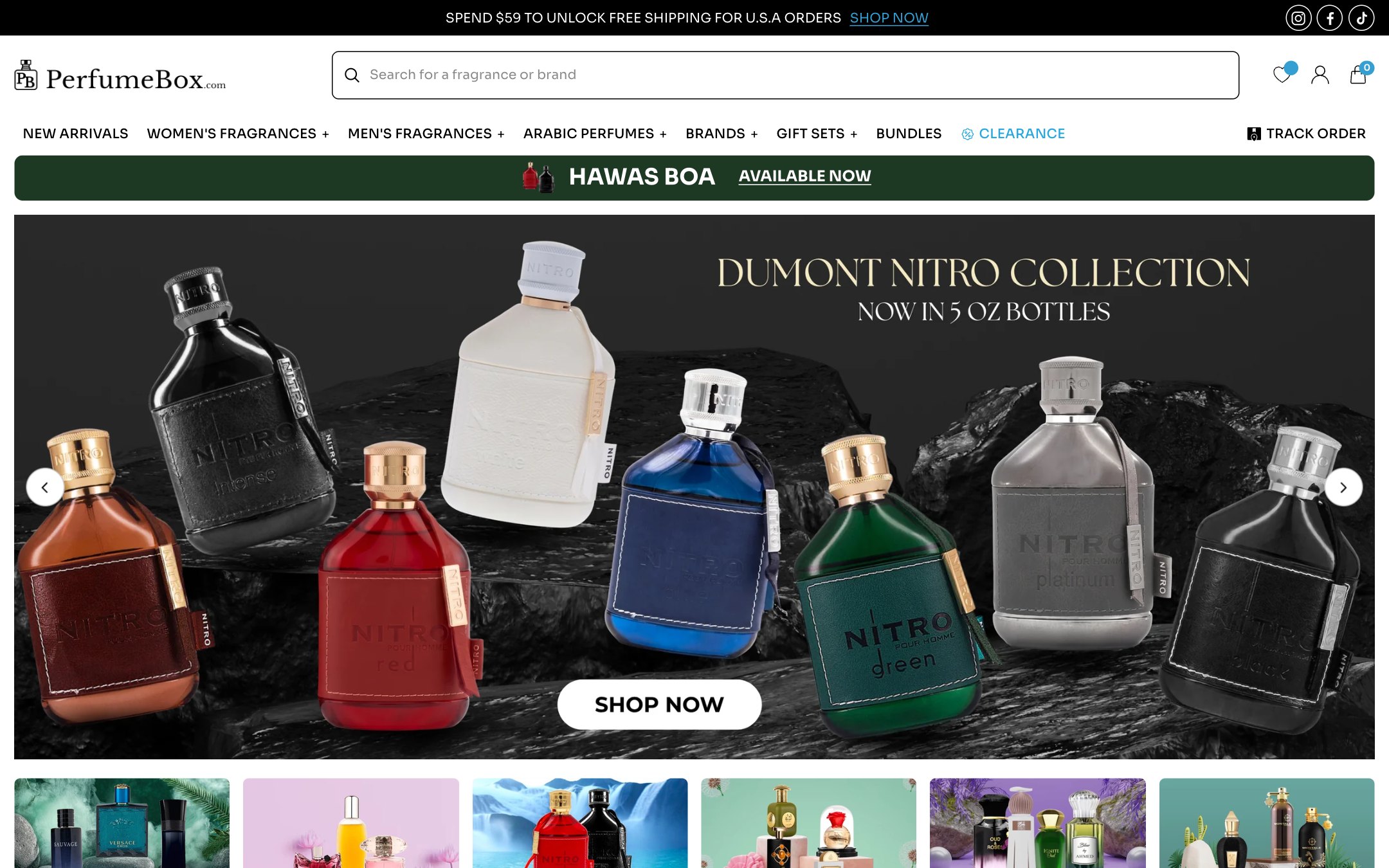 The Perfumebox storefront, a fragrance catalogue running on Shopify Plus.
